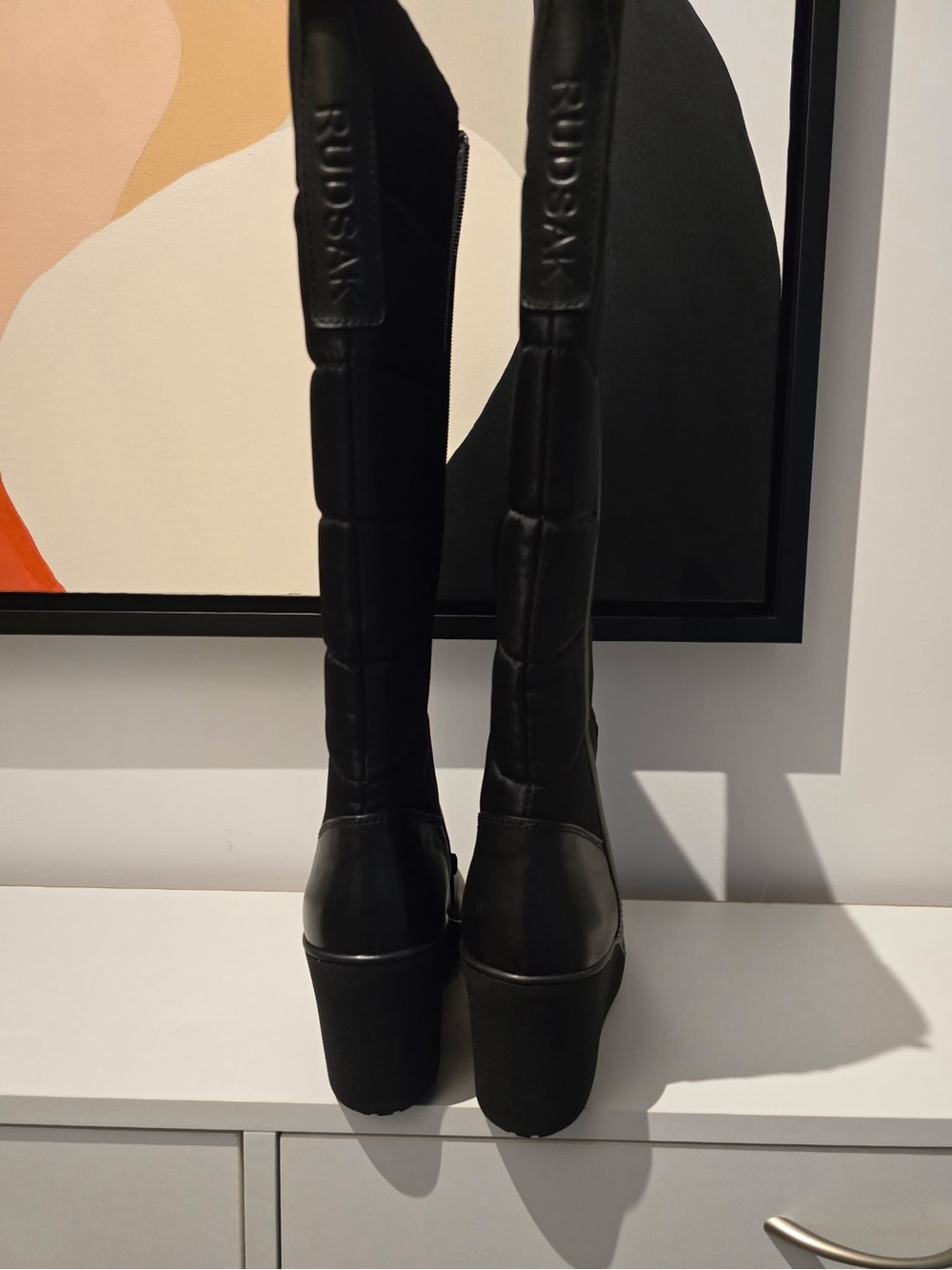 NWT RUDSAK Black Quilted Wedge Knee-High Boots Size 41 fits small - Picture 5 of 7